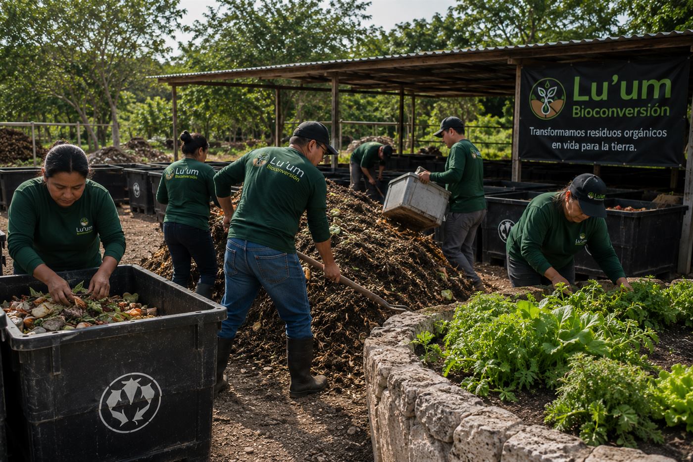 Equipo y comunidad ejidal trabajando en el sitio
