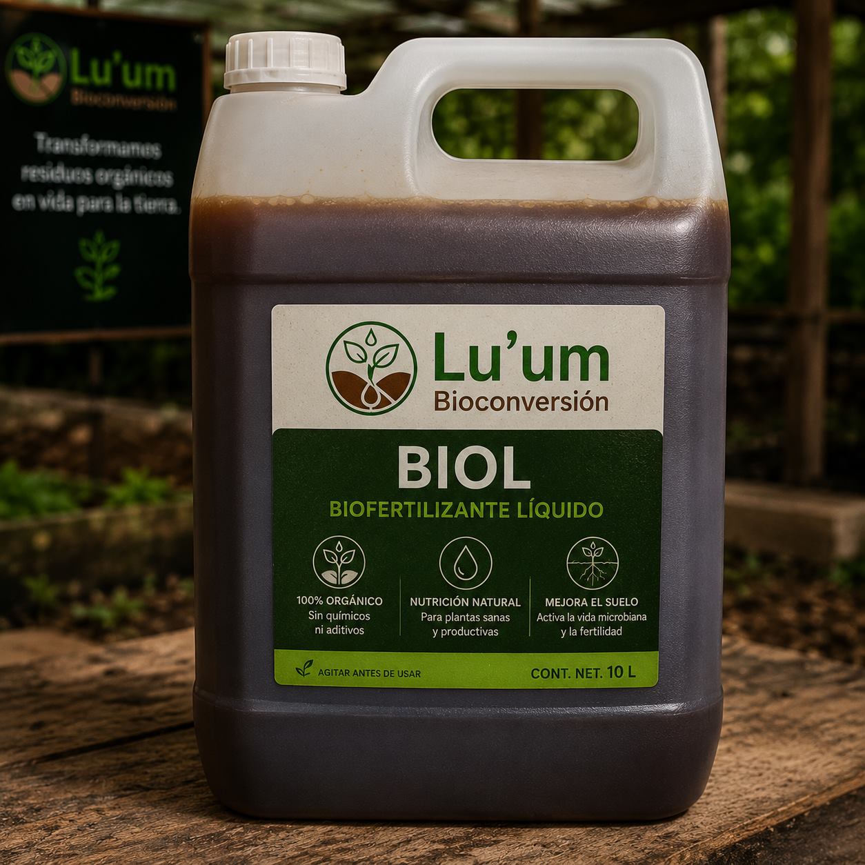 Garrafón de biol biofertilizante líquido